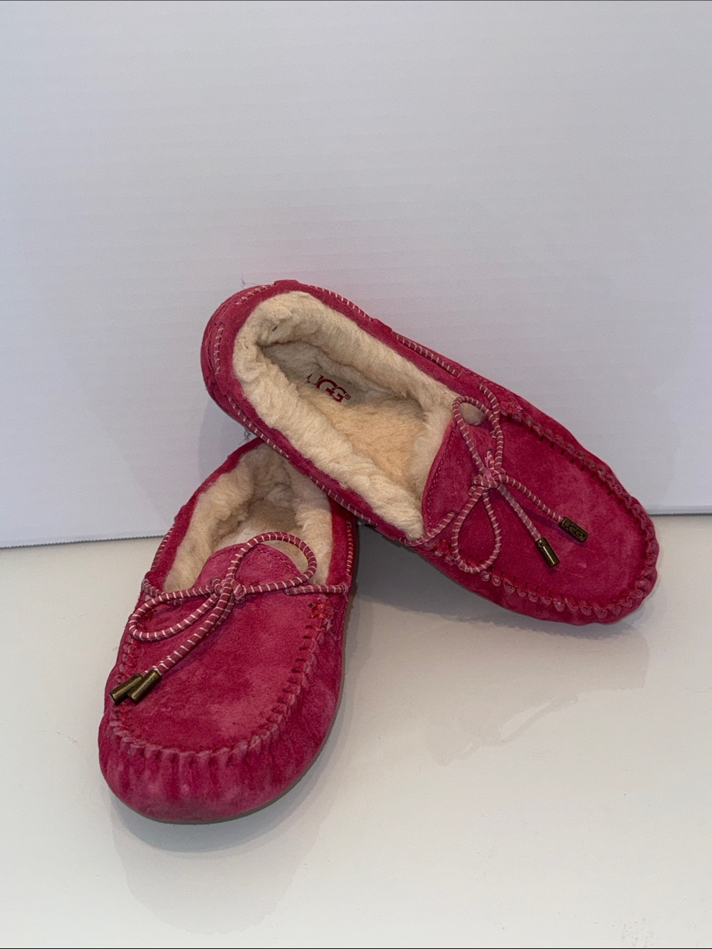 UGG Kids Red Suede-Look Moccasin Slippers